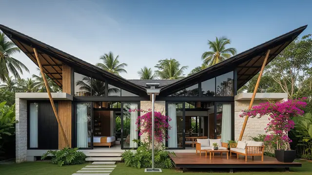 Desain Rumah Desa Tapi Modern Atap Butterfly/Gemini AI