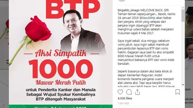 Aksi Caleg NasDem Birgaldo Sinaga sambut Ahok bebas.