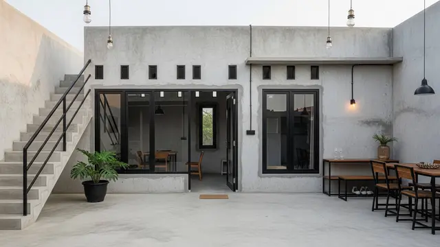desain rumah desa dengan sentuhan industrial sederhana