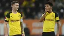 Borussia Dortmund - Gelandang asal Inggris, Jadon Sancho, telah menyumbangkan 14 gol dan Marco Reus 11 gol. Total keduanya telah menyumbangkan 25 gol bagi Dortmund di kompetis Bundesliga musim ini. (AFP/Christof Stache)