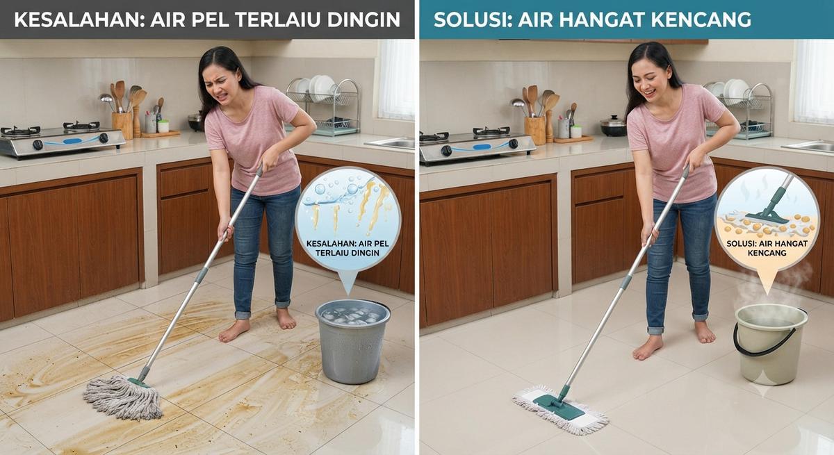 Menggunakan Air Pel Terlalu Dingin