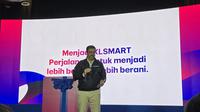 Presdir sekaligus CEO XLSmart, Rajeev Sethi, dalam pemaparan tentang operasional perusahaan pascamerger. (Liputan6.com/ Agustin Setyo Wardani)