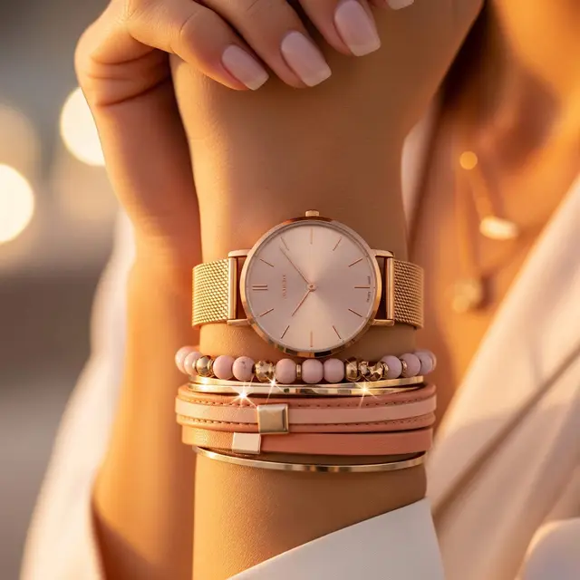 Padu Padan Jam Tangan Rose Gold dengan Gelang Warna Senada