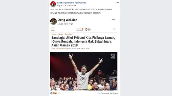 Cek Fakta - Sandiaga Uno