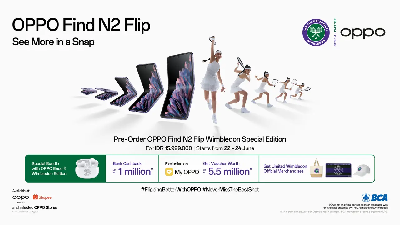 Oppo Find N2 Flip dan Enco X Wimbledon Special Edition resmi dijual di Indonesia (Oppo Indonesia)