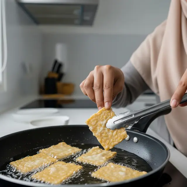 Menggoreng tempe tipis (Gemini AI)