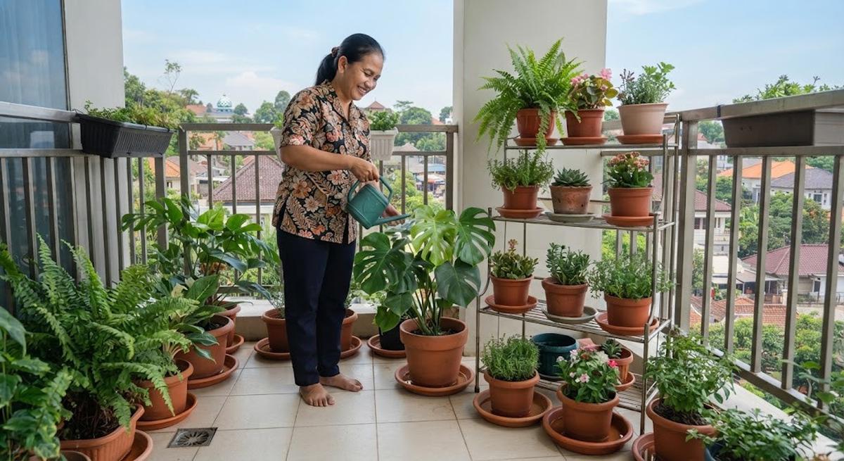 Atur Posisi Pot agar Tidak Terlalu Dekat dengan Tepi Balkon