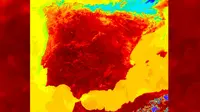 Penampakan serbuan gelombang panas di Spanyol sebagaimana difoto dari satelit NASA pada 1 Juli 2004. (Sumber Flickr/NASA/GSFC/Jacques Descloitres and Ana Pinheiro, MODIS Rapid Response Team)