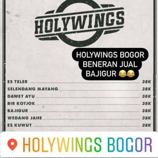Holywings Bogor jual bajigur