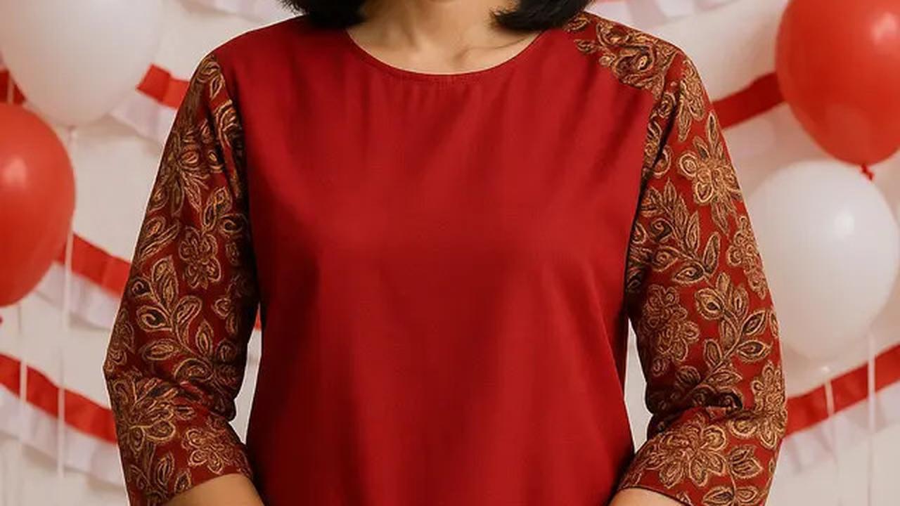 7 Atasan Batik Kombinasi Polos Modern Tema Hari Kemerdekaan 17 Agustus 1945 HUT RI ke-80
