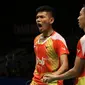 Fajar Alfian/Muhammad Rian Ardianto menundukkan ganda Thailand, Kittinupong Kedren/Dechapol Puavaranukroh, 21-18, 21-13, pada perempat final Malaysia Masters 2018 di Kuala Lumpur, Jumat (19/1/2018). (PBSI)