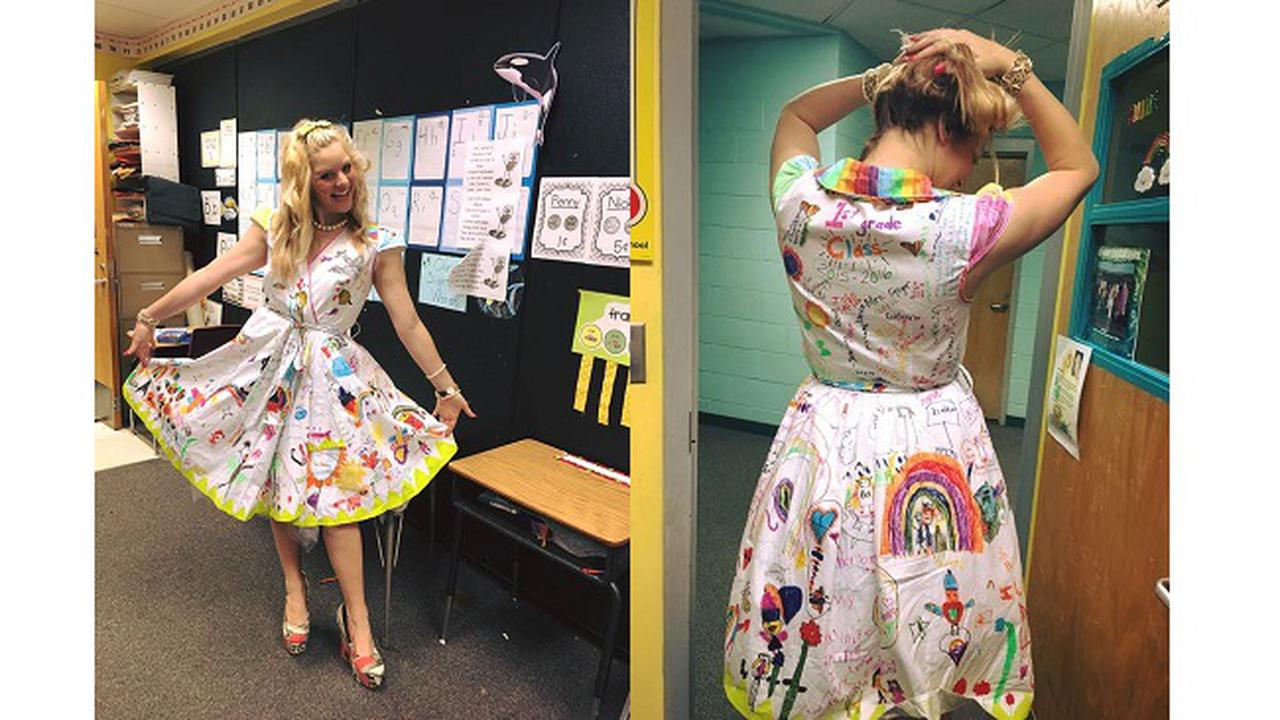 Guru Ini Relakan Gaunnya Jadi Kanvas Murid-muridnya