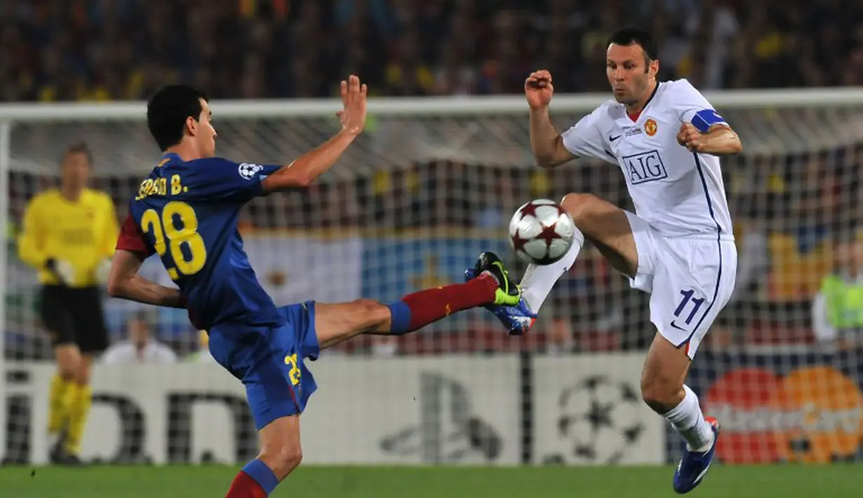 Walaupun bukan seorang striker murni, Ryan Giggs berada di peringkat ketiga dan telah menghasilkan 29 gol di Liga Eropa. (AFP Photo/Carl de Souza)