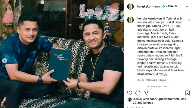 Hengky Kurniawan Berduka, Sang Kakak Meninggal Dunia Karena Covid-19