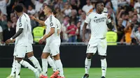 Tiga menit berselang atau pada menit ke-78, gol Vinicius Junior berhasil menambah keunggulan Real Madrid atas tim tamu Espanyol. (Thomas COEX/AFP)