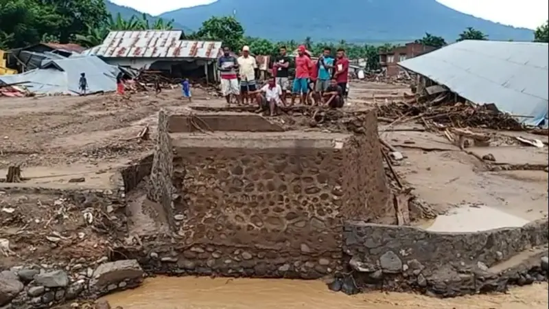 Akses jalan dan jembatan putus, pasca banjir bandang di pulau Adonara. (Liputan6.com/ Dionisius Wilibardus)