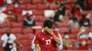 Timnas Indonesia harus mengakui ketangguhan Thailand pada leg pertama final Piala AFF 2020. Skuad Garuda babak belur dihajar Thailand empat gol tanpa balas di Stadion Nasional, Kallang, Singapura, Rabu (29/12/2021). (AP/Suhaimi Abdullah)