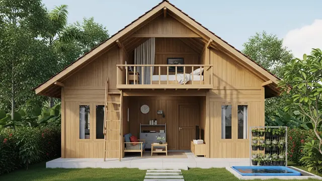 Model Rumah Kayu Modal Rp 50 Juta dengan Halaman Mini di Desa
