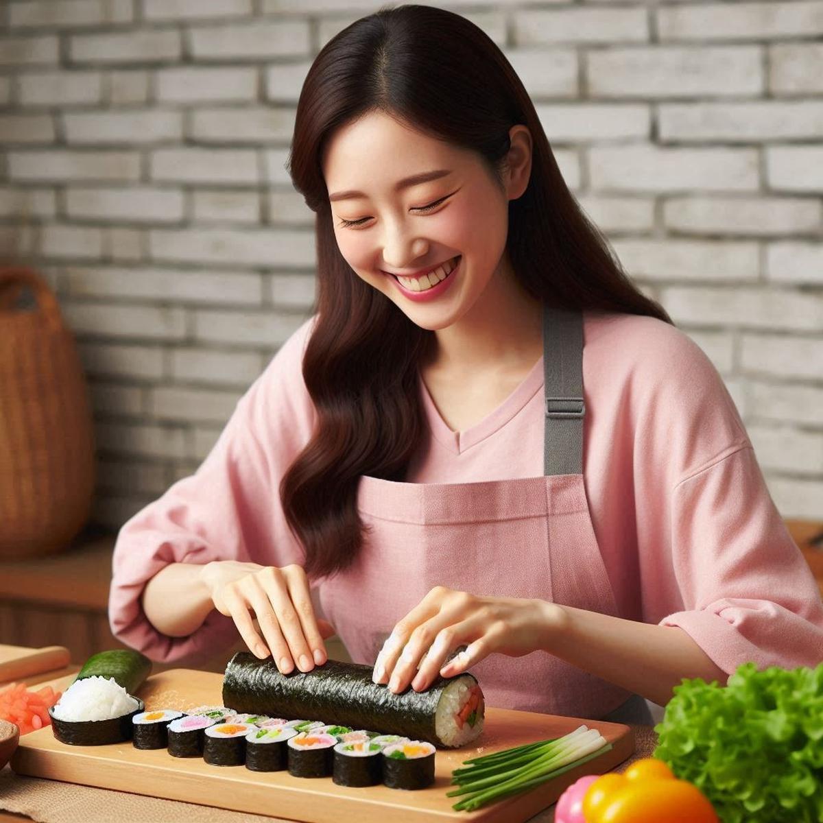 Ilustrasi Membuat Kimbab dan Sushi