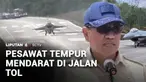 TNI Angkatan Udara uji coba pendaratan dan lepas landas pesawat tempur Super Tucano serta Jet F-16 di jalan tol Trans Sumatra, Mesuji, Lampung. Latihan jadi bagian dari uji coba pendaratan dan lepas landas pesawat tempur TNI AU dalam kondisi darurat.