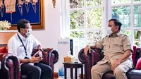 Menteri Pertahanan, Prabowo Subianto bertemu dengan Menteri Pariwisata dan Ekonomi Kreatif, Sandiaga Salahuddin Uno.