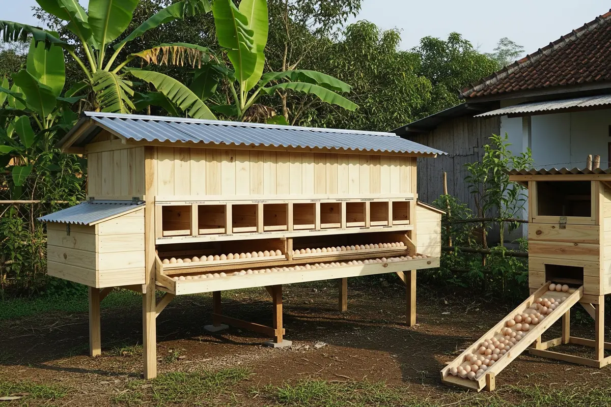 Model Kandang Ayam dengan Sistem Panen Telur Tanpa Masuk