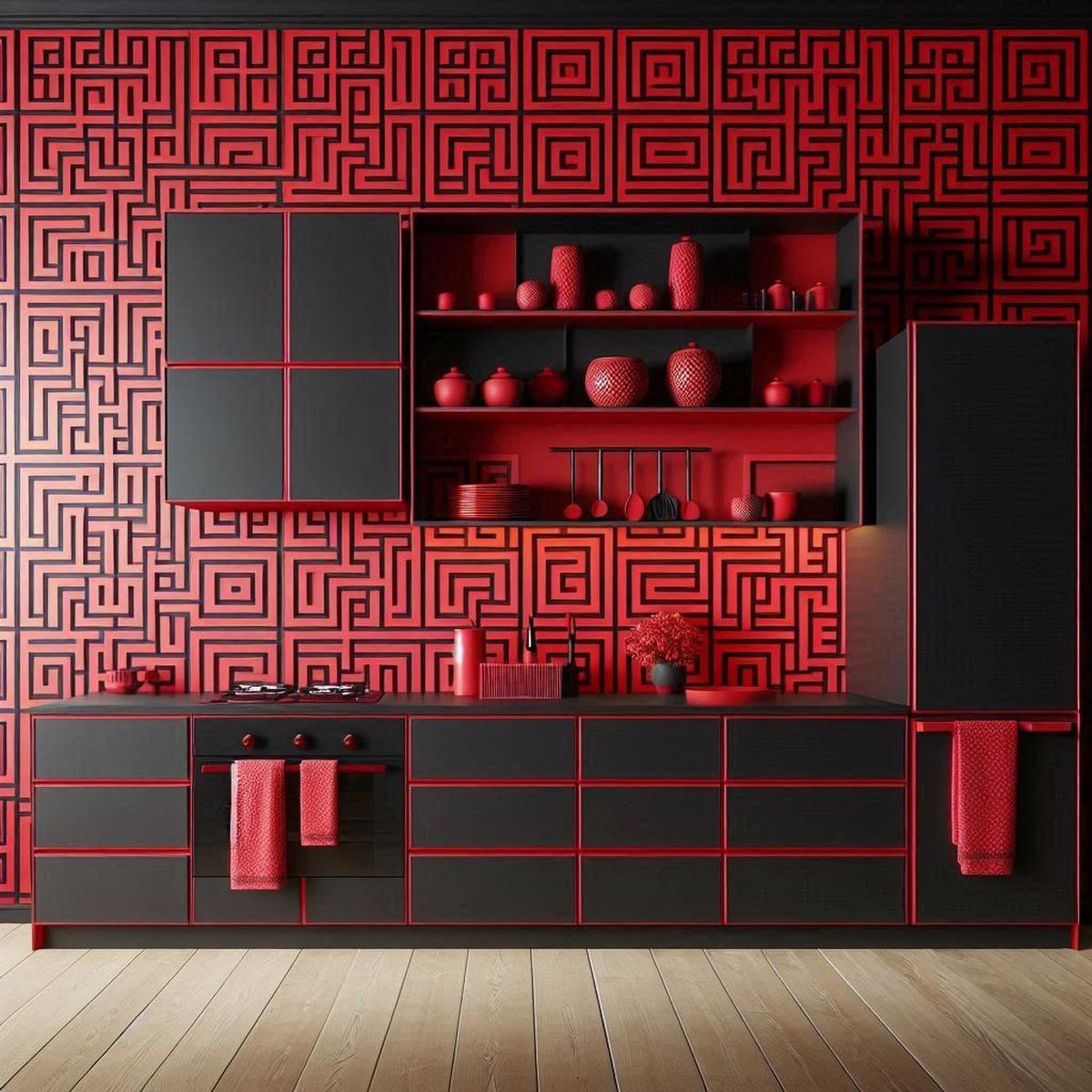 Desain Dapur Warna Merah Hitam