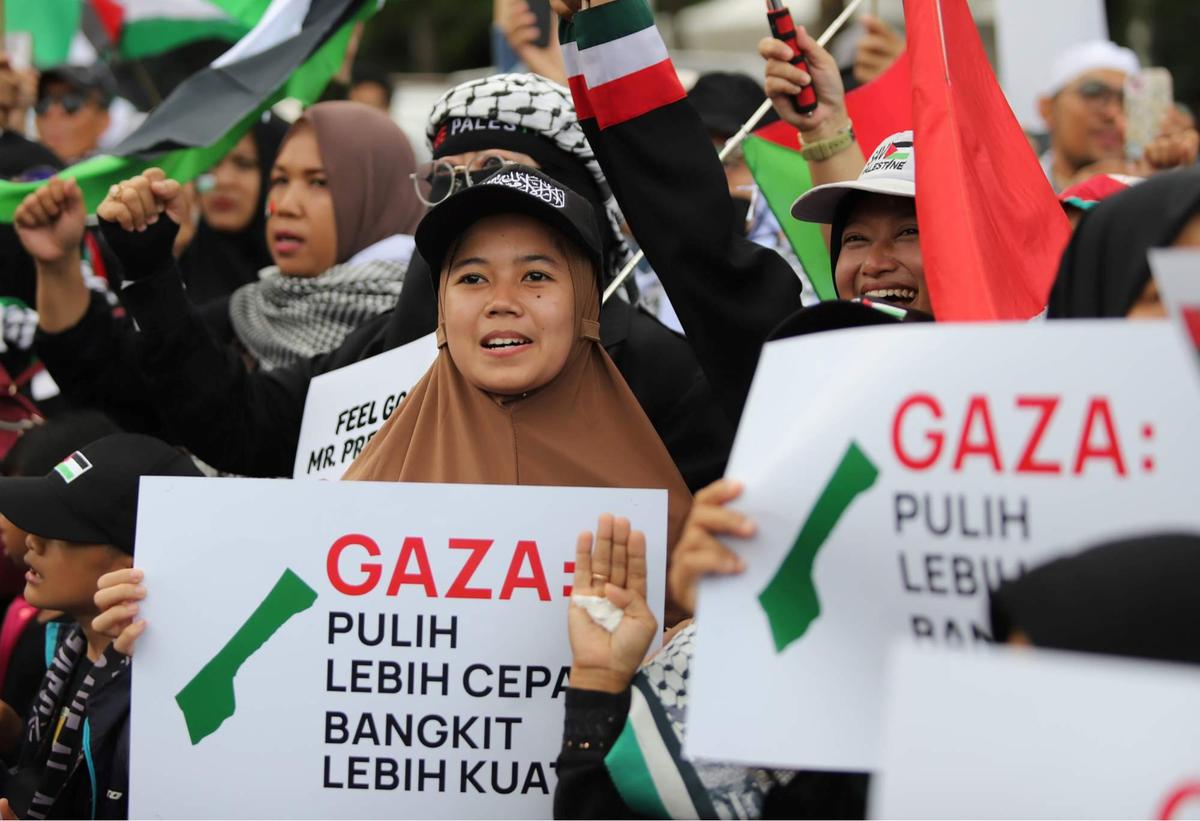 Aksi solidaritas untuk Jalur Gaza di depan Kedupes AS