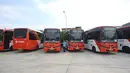 Deretan armada bus Minitrans yang terparkir di kantor TransJakarta, Cawang, Jakarta, Selasa (17/10). PT TransJakarta menghadirkan dua bus angkutan umum yakni Minitrans dan Metrotrans. (Liputan6.com/Immanuel Antonius)