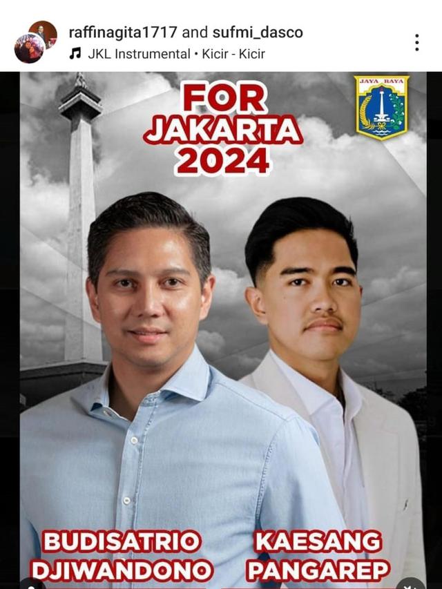 Ketua Harian Dewan Pimpinan Pusat (DPP) Partai Gerindra Sufmi Dasco Ahmad, menggunggah duet Budisatrio Djiwandono-Kaesang Pangarep di Instagram.