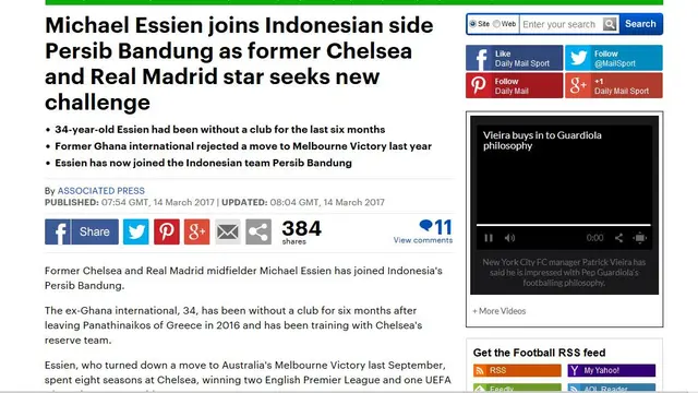 Michael Essien gabung Persib Bandung mendunia