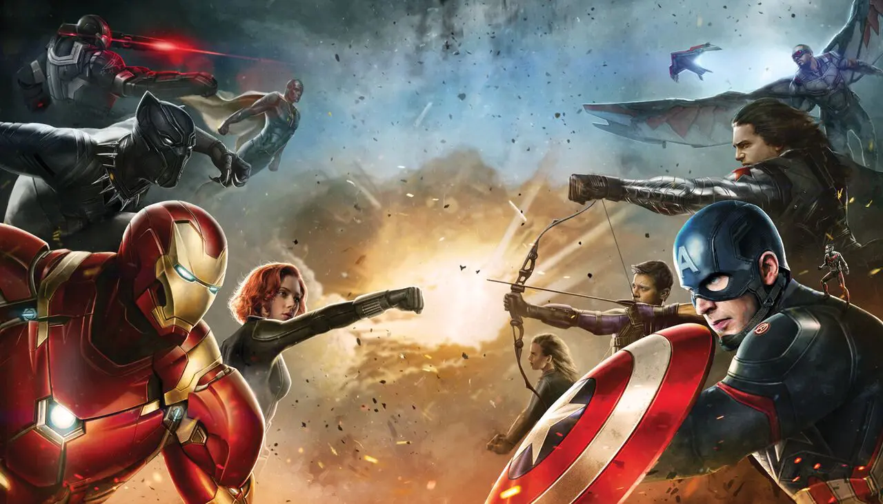 Anggota kubu Captain America dan pendukung Iron Man yang bertikai di Captain America: Civil War. (comicbookmovie.com)