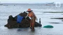 <p>Warga Desa Adat Peminge mengumpulkan lepasan rumput laut di kawasan Pantai Geger Mulya, Nusa Dua, Bali, Selasa (3/5/2022). Rumput laut kering dijual dengan harga Rp 5.000/kg atau pendapatan rata-rata sehari mereka hanya Rp 20 ribu. (merdeka.com/Arie Basuki)</p>