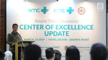 CEO RS EMC Jusup Halimi memberikan sambutan saat Round table discussion RS EMC di Jakarta, Kamis (21/3). Round table discussion RS EMC tersebut bertajuk Center of Excellence Update. (Liputan6.com/Herman Zakharia)
