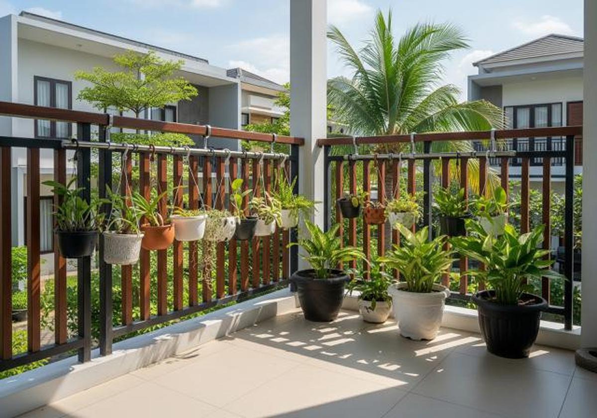 Sistem Railing Gantung (Hanging Rail System)/Ide Desain Teras Kecil Bisa Buat tempat Jemur Tanaman (Sumber: gemini.com)