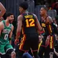 Selebrasi pemain Celtics kala mengalahkan Hawks di play-off NBA 2023 (AFP)