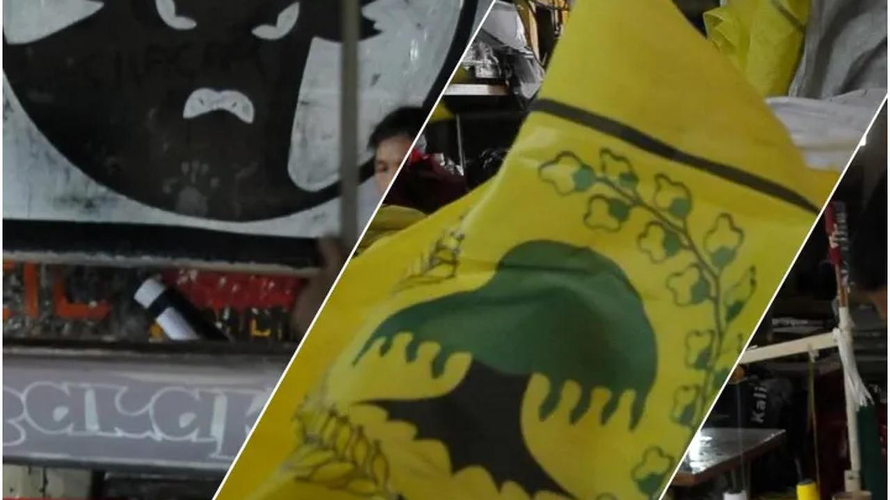 FOTO: Jelang Pemilu 2024, Pembuat Atribut Bendera Partai Politik Mulai Kebanjiran Pesanan
