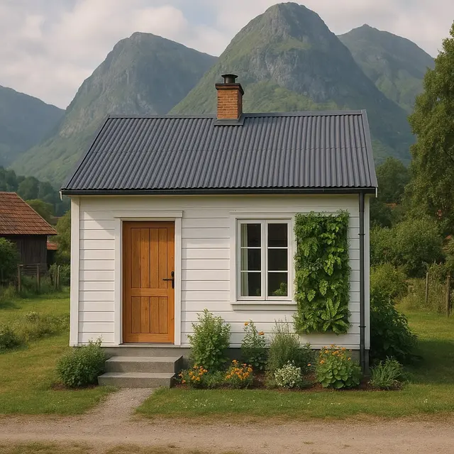 Gambar Rumah Sederhana Ukuran 5x7 di Kampung dengan Taman Kecil di Depan