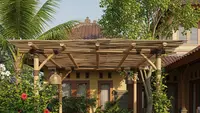 8 Inspirasi Area Duduk Outdoor di Halaman Belakang dengan Pergola dan Tanaman Hias yang Minimalis