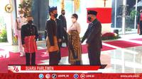 Ketua DPR Puan Maharani mengenakan baju adat Bali saat menyambut Presiden Jokowi dan Wapres Ma;ruf Amin di Sidang Tahunan MPR 2021. (Istimewa)