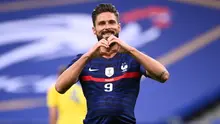 Olivier Giroud berhasil mencetak dua gol sekaligus membantu Timnas Prancis menang 7-1 atas Ukraina, pada laga persahabatan di Stade de France, Kamis (8/10/2020) dini hari WIB. (AFP/Franck Fife)
