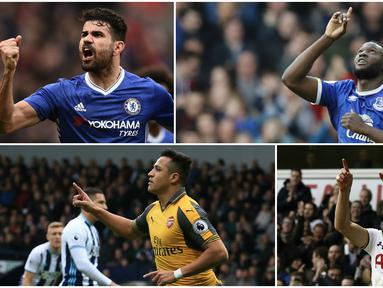 Berikut ini deretan top skor sementara Liga Inggris musim 2016/2017 hingga pekan ke-29. (AFP)