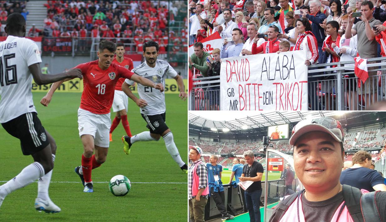 Jurnalis Bola.com, Reza Khomaini, berkesempatan meliput laga persahabatan antara Austria melawan Jerman di Stadion Woerthersee, Klagenfurt. Pertandingan tersebut dimenangi Austria dengan skor 2-1 atas Jerman. (Kolase foto-foto Reza Khomaini)