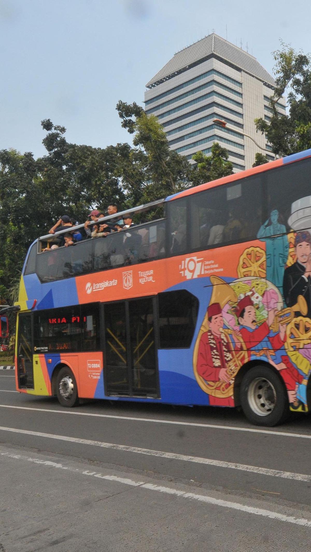 Bus ini merupakan bagian dari transportasi wisata bertajuk Jakarta Explorer yang disediakan oleh TransJakarta.&nbsp;Foto: Merdeka.com/Imam Buhori