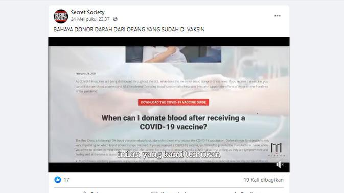 Cek Fakta Liputan6.com menelusuri klaim darah dari pendonor yang sudah divaksin Covid-19 berbahaya