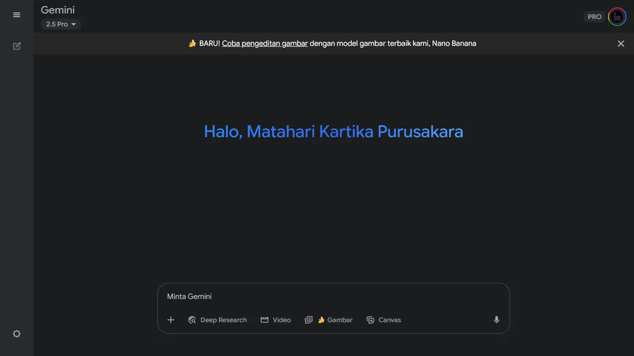 Tampilan terbaru Gemini AI setelah hadir fitur Nano Banana.