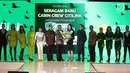 Suasana peluncuran seragam baru cabin crew maskapai penerbangan Citilink indonesia di Jakarta, Senin (19/3). Citilink juga menyediakan seragam baru bagi awak kabin yang berhijab. (Liputan6.com/Arya Manggala)