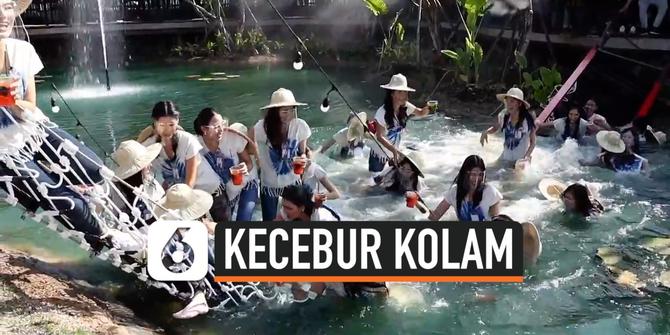 VIDEO: Detik-Detik 30 Kontestan Miss Thailand Kecebur Kolam Kotor