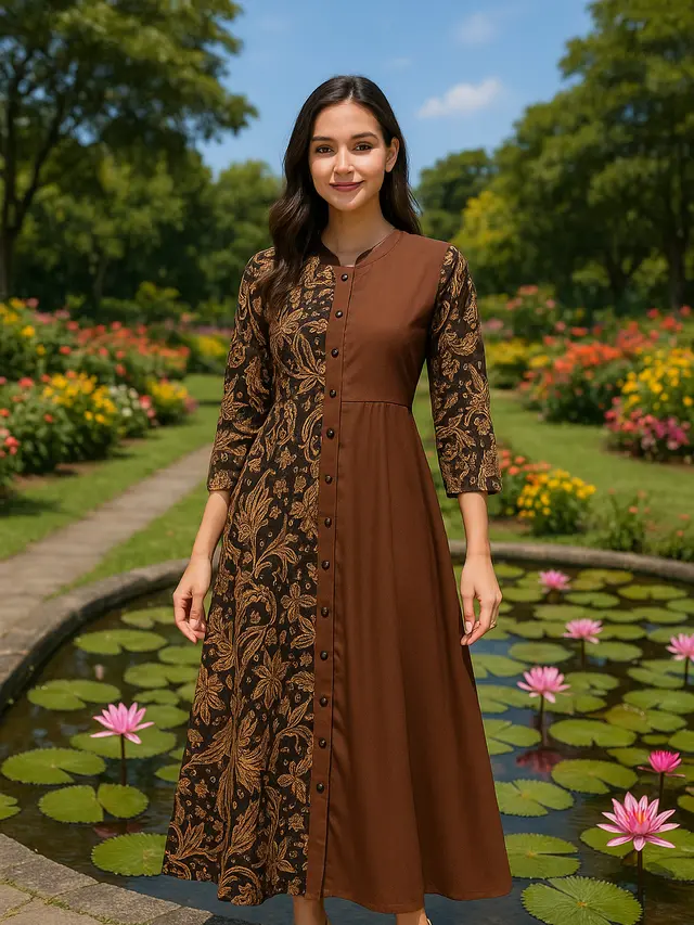 Model Gamis Batik Kancing Depan