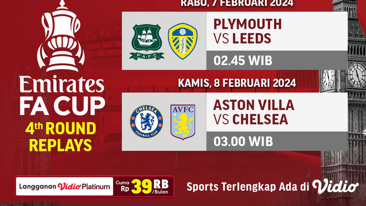 Jadwal Live Streaming Piala FA 2023/2024 Putaran Keempat di Vidio, 7&8